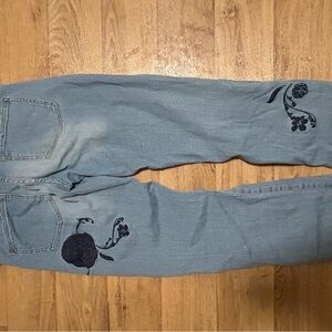 Light Wash Jeans with Navy Floral Embroidery